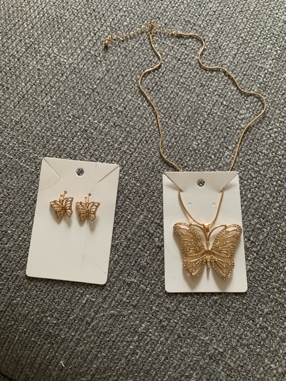 Gold Butterfly Pendant Necklace with Matching Stud Earrings - Women's Jewelry